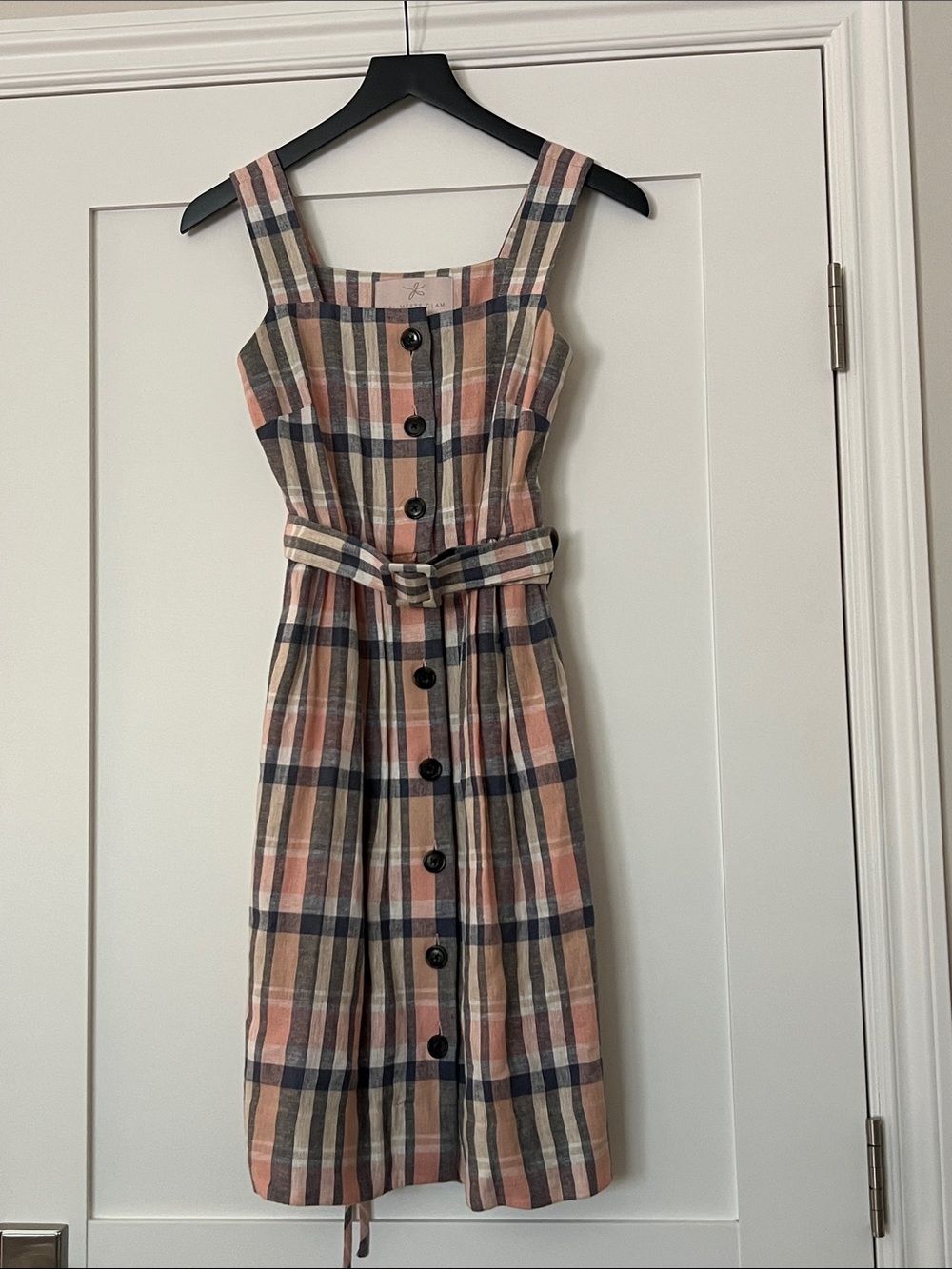 Gal Meets Glam Checked Button-Front Sundress with Belt - Pink Multi
